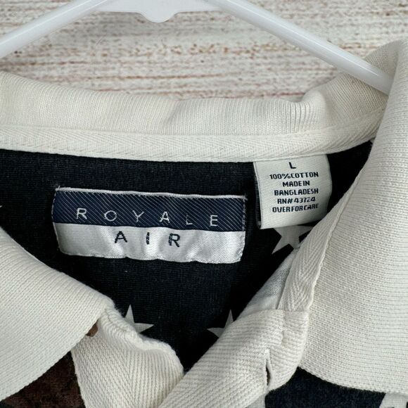 Vintage Royal Air AOP American Flag Bald Eagle Print Polo Shirt Men's L White‎ - Picture 9 of 11